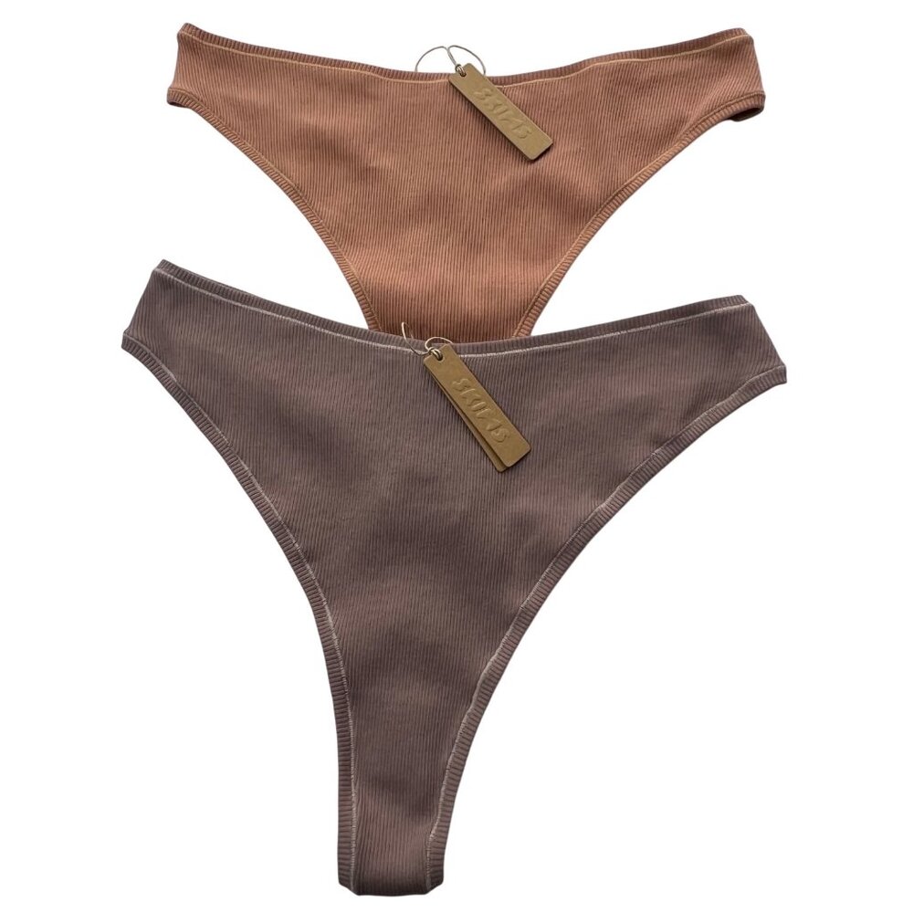 SKIMS Cotton Rib Dipped Thong Lot of 2 Umber‎ Sedona 3X